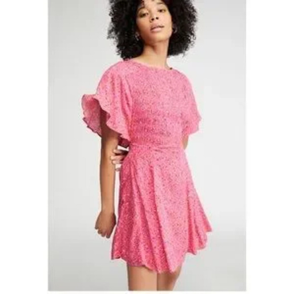 NWT Free People Pink Lace Back Ruffled Sleeve Smock Style Mini Dress Small - Picture 6 of 14